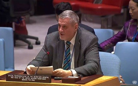 Special Representative of the UN Secretary-General for Iraq Jan Kubis addresses the UN Security Council on November 13, 2018. Photo: UN TV