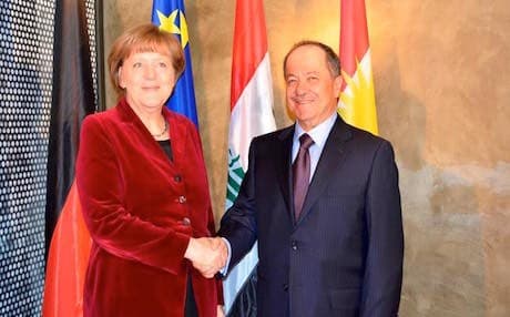 Kurdistan Region President Massoud Barzani (R) with German Chancellor Angela Merkel.