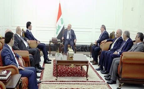 A top Kurdish delegation headed by KRG Prime Minister Nechirvan Barzani in a meeting with Iraqi Prime Minister, Haider al-Abadi. Official photo.