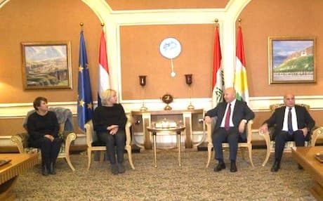 Karim Sinjari, Kurdish Interior minister receiving the Dutch ministers at Erbil International Airport. Rudaw photo