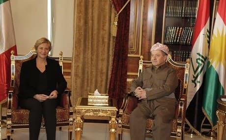 Italian Defense Minister Roberta Pinotti meeting with Kurdish President Masoud Barzani on February 2. Photo: Official