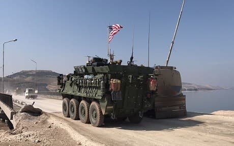 A picture that claims to show the deployment of US forces to Manbij, northern Syria, on Friday. Photo: Hawar News ANHA, a media affiliated with the Syrian Democratic Forces (SDF).
