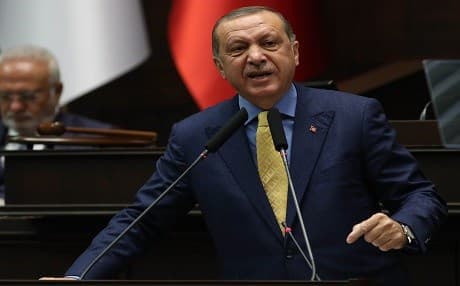 Turkish President and Chairman of the ruling Justice and Development Party Recep Tayyip Erdogan delivers a speech during the the party's group meeting at the Turkey's parliament in Ankara on May 30, 2017. Photo: AFP / Adem Altan