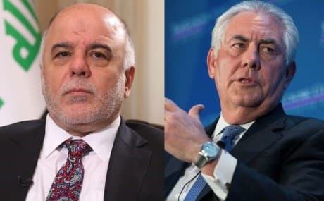 Iraqi PM Haider al-Abadi and US Secretary of State Rex Tillerson spoke by telephone on Friday. Composite photo: Iraqi PMO/AP