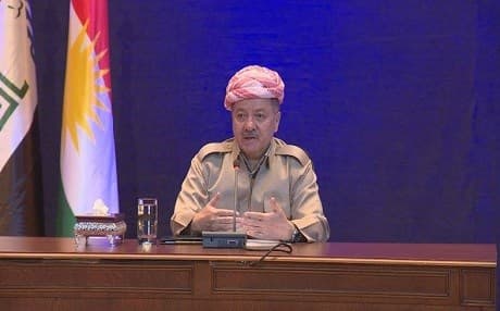 President Masoud Barzani delivers a speech in Erbil as he addressed academics and university professors with regard to the Kurdish independence vote on August 30, 2017. Photo: Rudaw TV