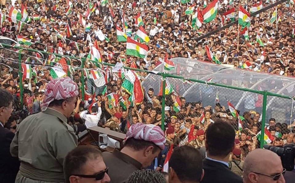 Kurdistan President Masoud Barzani addressing an independence referendum rally in Sulaimani on September 20, 2017. Photo: Rudaw