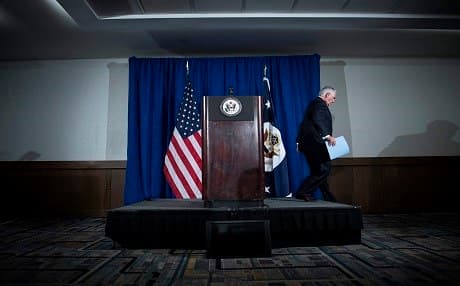 US Secretary of State Rex Tillerson delivers a speech in New York with his press spokesperson Heather Nauert (not pictured) present on the sidelines of the 72nd UN General Assembly on September 20. Photo: Brendan Smialowski | AFP