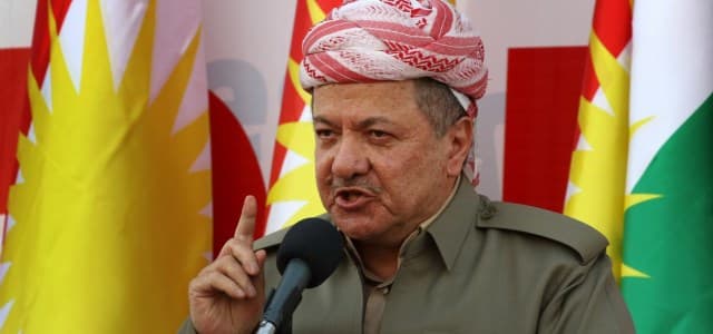The then Kurdistan President Masoud Barzani addresses a pro-independence rally in ERbil on September 22, 2017. File Photo: AFP/Safin Hamed