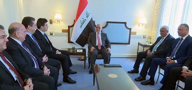 Prime Minister Haider al-Abadi heads an Iraqi delegation meeting with officials from the Kurdistan Region including PM Nechirvan Barzani on February 17, 2018. Photo: Rudaw TV