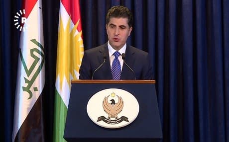 KRG Prime Minister Nechirvan Barzani delivers remarks at a press conference in Erbil on March 13, 2018. Photo: Rudaw TV