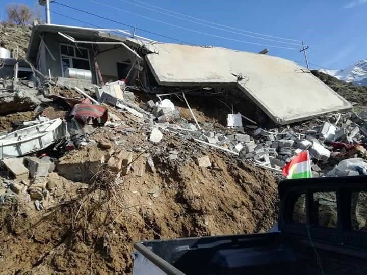 The aftermath of Turkish airstrikes on a house at Sarkan village of Choman district, about 95 km northeast of Erbil which resulted in the killing of four people who had gone to the area for a picnic to celebrate Newroz. Photo: Rudaw
