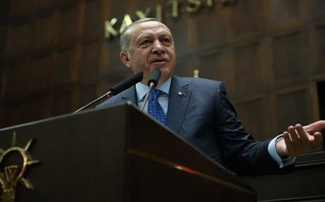 Recep Tayyip Erdogan, the president of Turkey and chairman of the AKP, speaks to party members in parliament in Ankara on April 10, 2018. Photo: AA