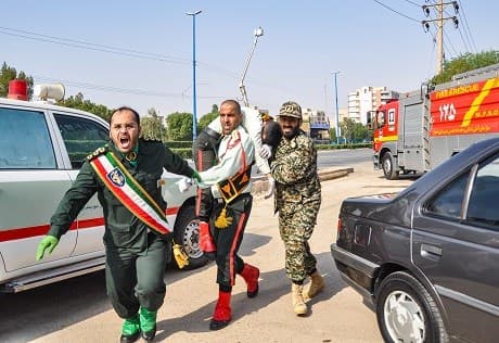 25 people were killed when gunmen opened fire on a military parade in Ahvaz last month. Photo: ISNA via AFP