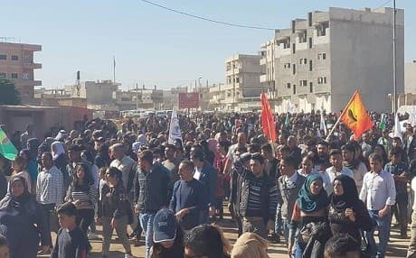 Kurds gather in Kobane to mark the International Day of Solidarity with Kobane on November 1, 2018. Photo: Salih Moslim Mohamad