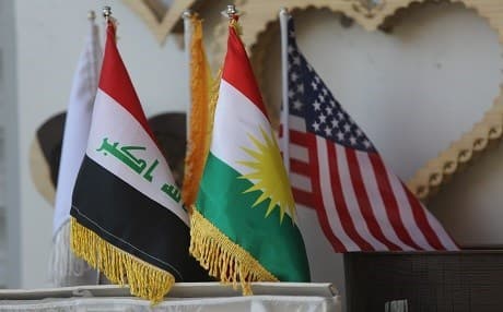 The flags of Iraq, the Kurdistan Region, and the United States. File photo: Rudaw