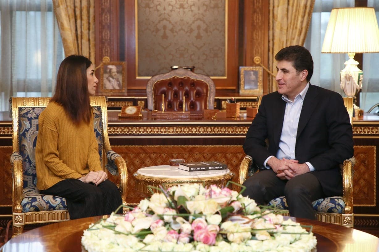 Nobel Peace Prize laureate Nadia Murad and KRG Prime Minister Nechirvan Barzani meet in Erbil, Kurdistan Region, on December 13, 2018. Photo: KRG PM office