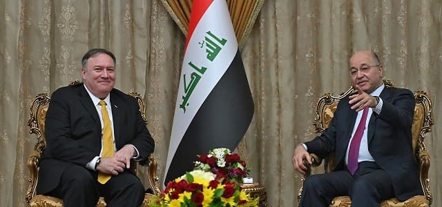 US Secretary of State Mike Pompeo (L) meets with Iraq's President Barham Salih in Baghdad, during a Middle East tour, January 9, 2019. Photo: Andrew Caballero-Reynolds / AFP / POOL