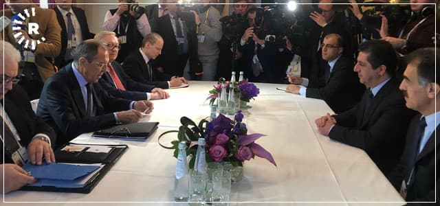 Masrour Barzani, the head of the KRSC (right), meets with Russian FM Sergey Lavrov in Munich, Germany, on February 15, 2019. Photo: Ala Shali | Rudaw