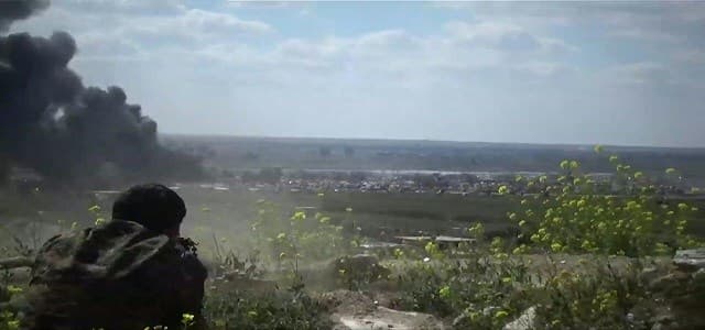 Black smoke billows over al-Baghouz as Kurdish-led forces battle jihadists defending their last town east of the Euphrates in Deir ez-Zor governorate on March 2, 2019. Video: AFP