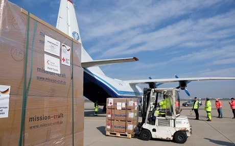The German Red Cross shipped specialized rescue equipment, including inflatable boats, to the Iranian Red Crescent Society on Thursday. Photo: German Red Cross