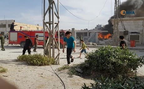 A photo posted on May 16, 2019, shows a blast in Manbij, Syria. Photo: Hawar News