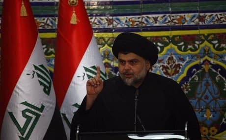 Muqtada al-Sadri, an Iraqi politician and cleric, delivers an sermon during the conflict with the Islamic State (ISIS) in 2016. File photo: Jawabna