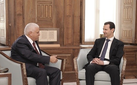 Syrian President Bashar al-Assad met with Iraq's National Security Advisor Falah al-Fayadh in Damascus. Photo: SANA news agency. 