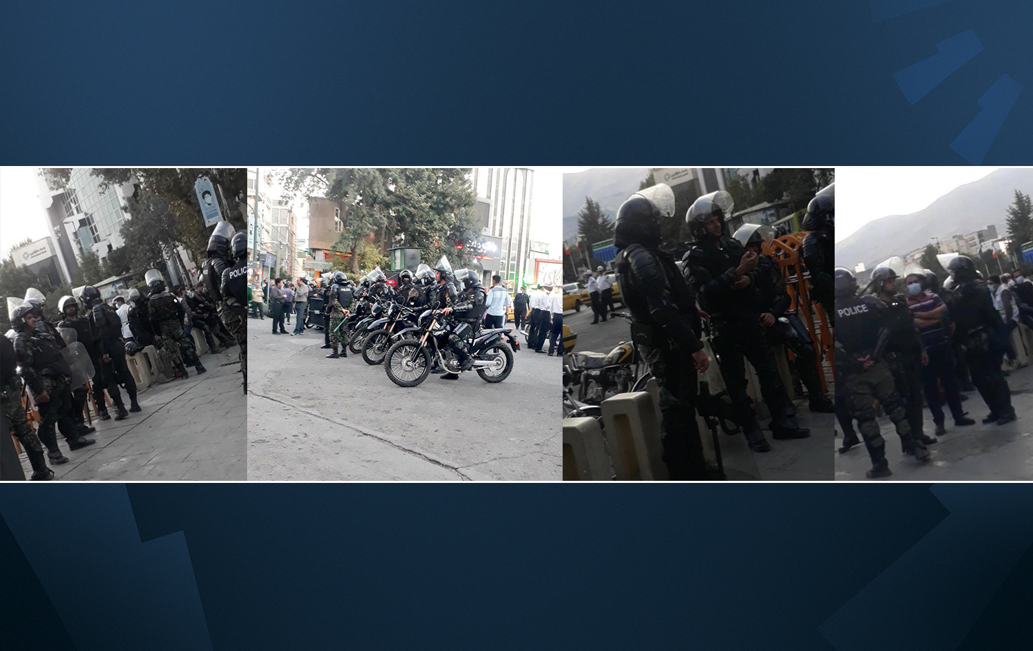 Photos of riot police deployed in the Kurdish city of Sanandaj in western Iran (Rojhelat). Photos: Submitted by Leila Photos of riot police deployed in the Kurdish city of Sanandaj in western Iran (Rojhelat). Photos: Submitted by Leila