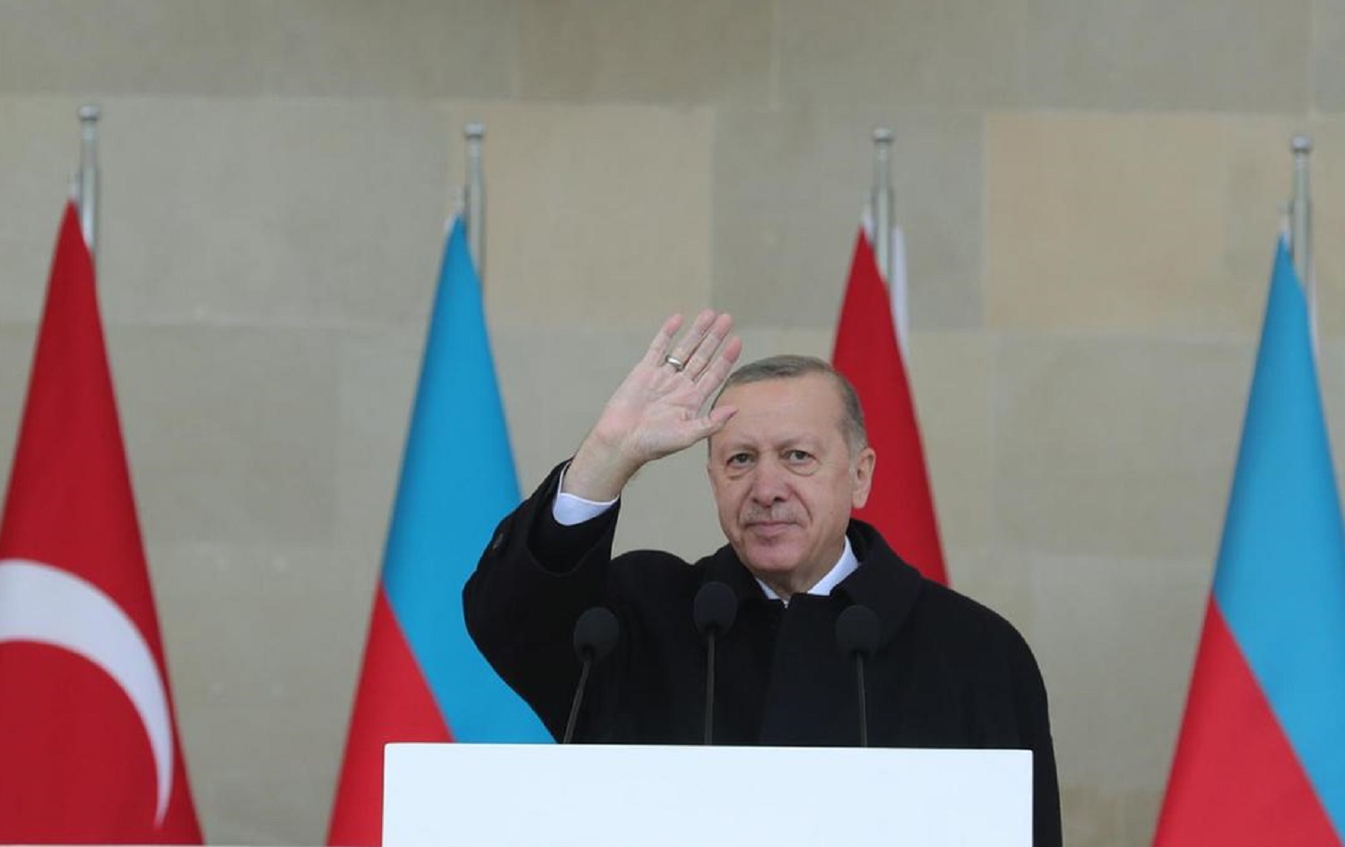 Turkish president Recep Tayyip Erdogan in the Azerbaijani capital of Baku on December 10, 2020. Photo: AFP