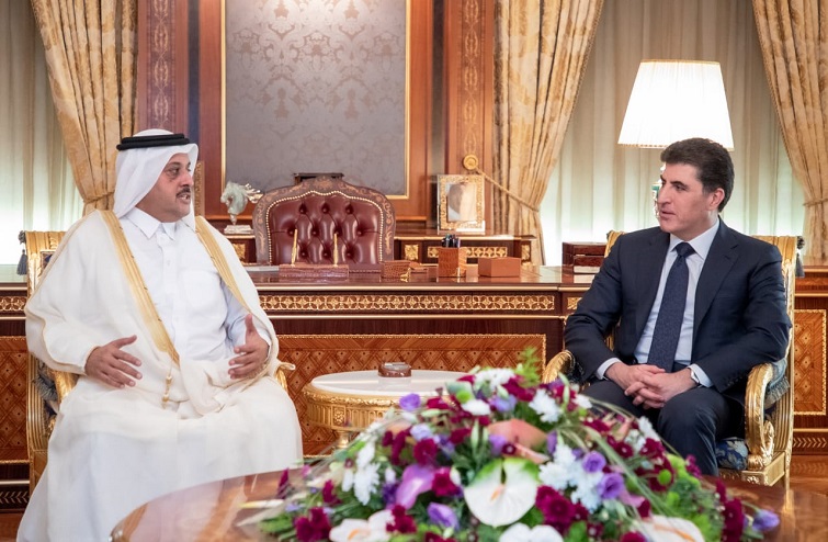 Qatari Ambassador to Baghdad Khalid Hamad al-Sality (L) meets with Kurdistan Region President Nechirvan Barzani in Erbil, September 29, 2019. Photo: Kurdistan Region Presidency