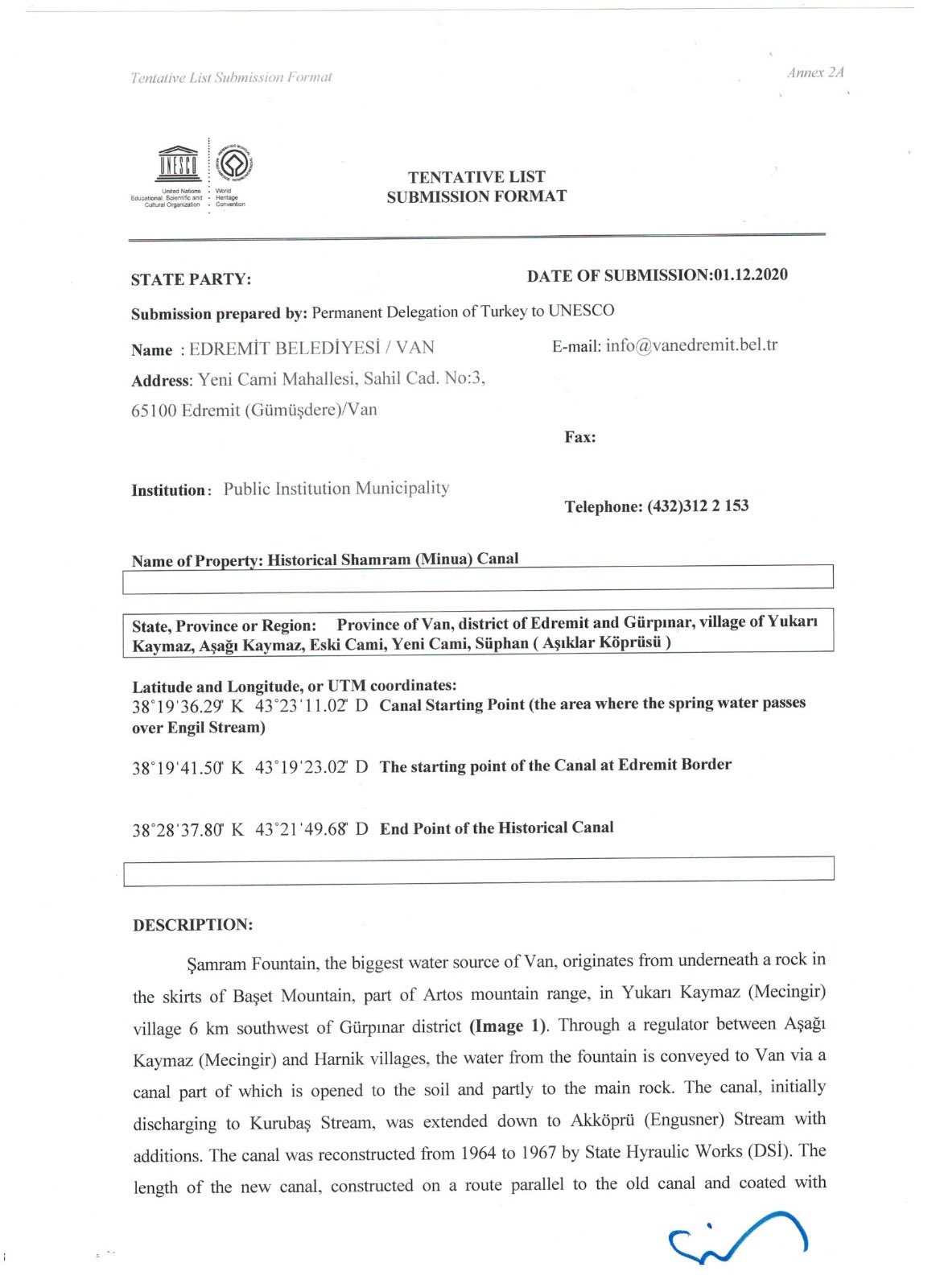 UNESCO'ya sunulan belge