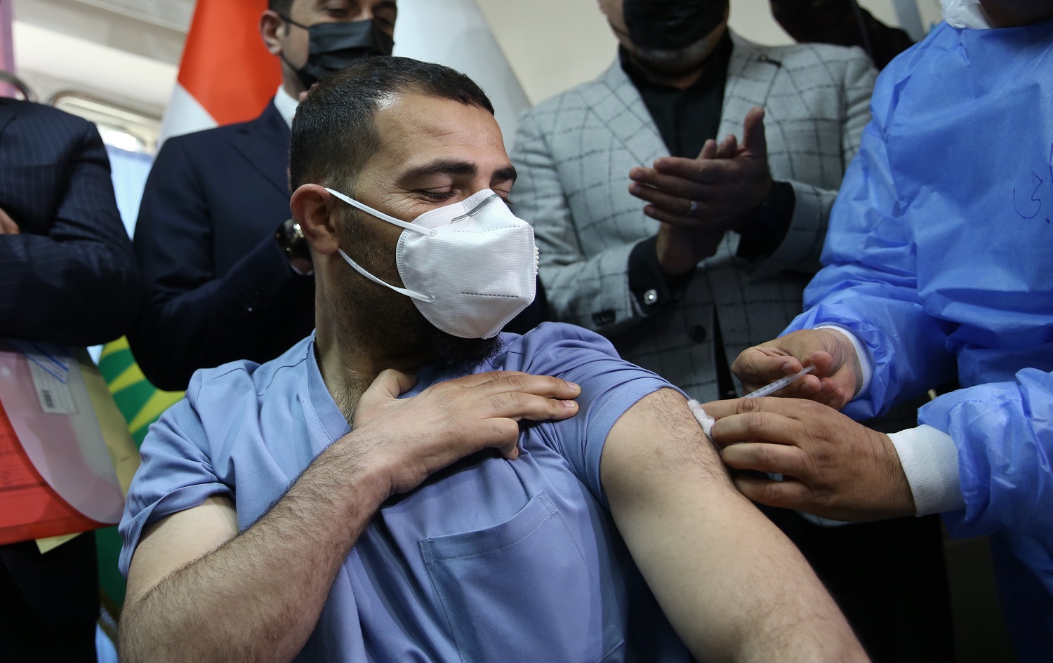 Health worker Goran Othman was the first person to be vaccinated in the Kurdistan Region, on March 4. Photo: Bilind T.Abdullah/Rudaw