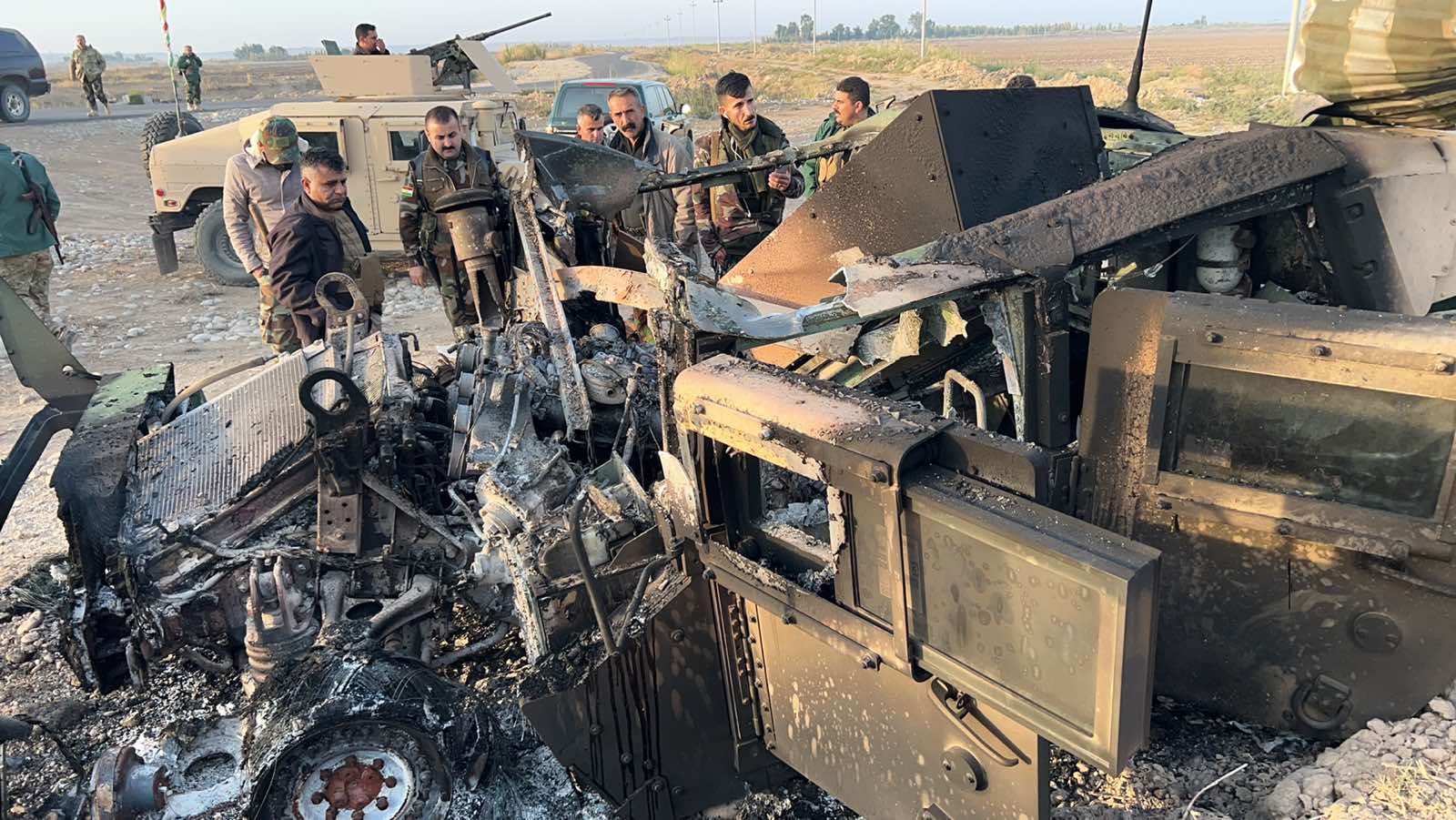 ئەو هەمەرەی پێشمەرگە کە بۆمبی چێندراو پێیدا تەقیوەتەوە. وێنە: هونەر حەمید - رووداو