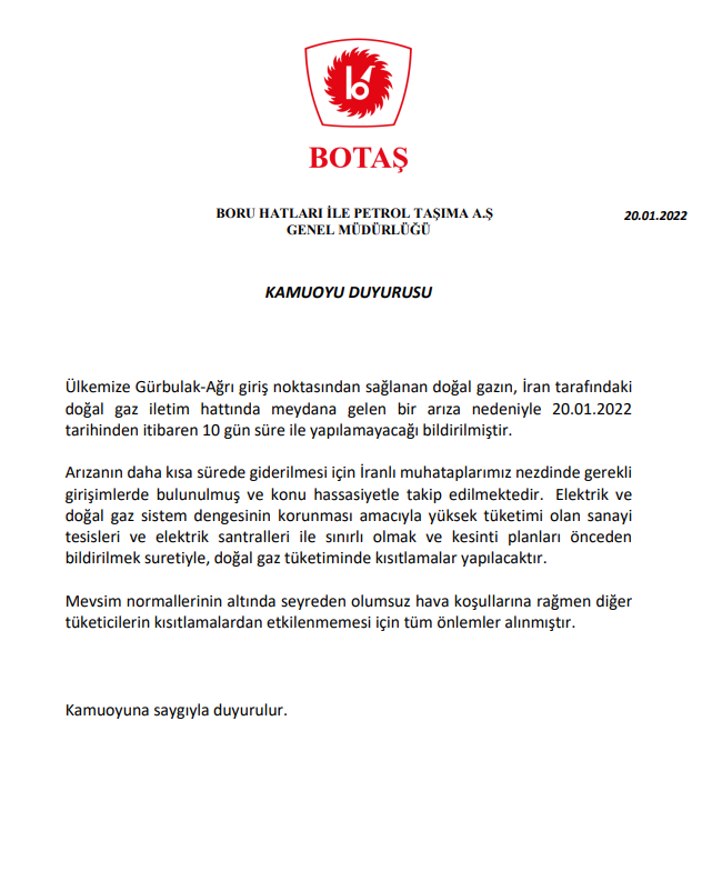 BOTAŞ açıklaması