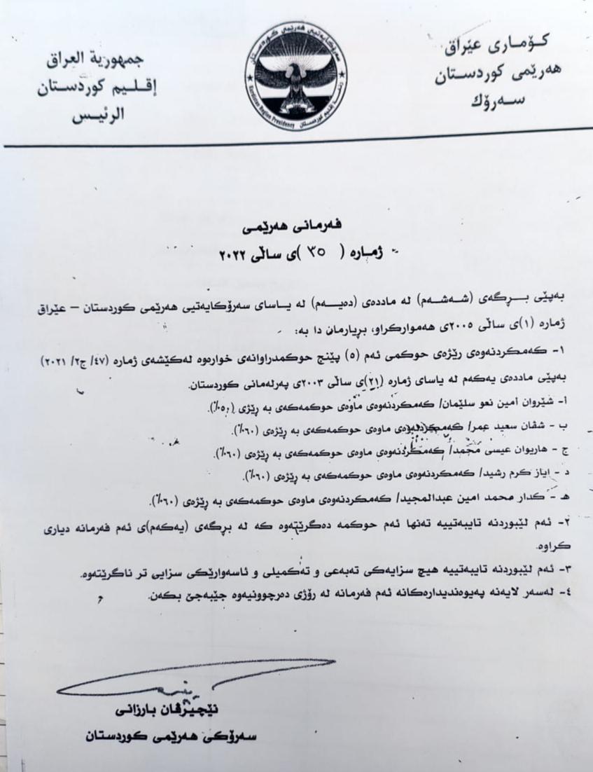 فەرمانی هەرێمی - ژمارە (35)ی ساڵی 2022 فەرمانی هەرێمی - ژمارە (35)ی ساڵی 2022