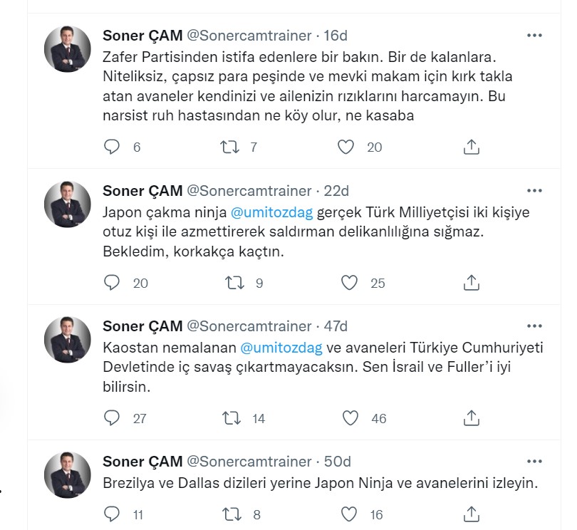 Soner Çam daha sonra attığı tweetlerle Özdağ'ı hedef aldı