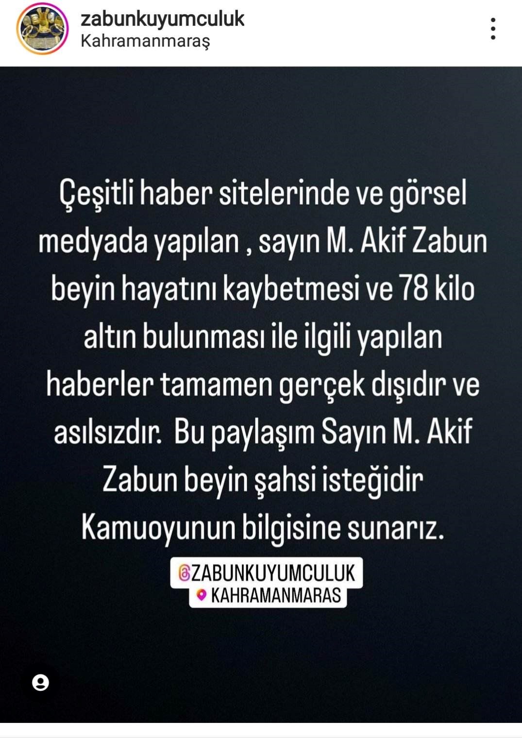 Foto: Zabun Kuyumculuk Instagram sayfası