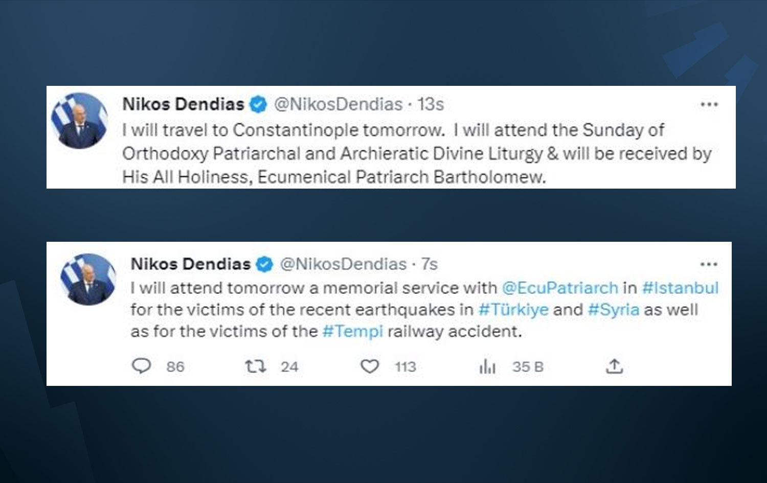 Dendias'ın söz konusu paylaşımları