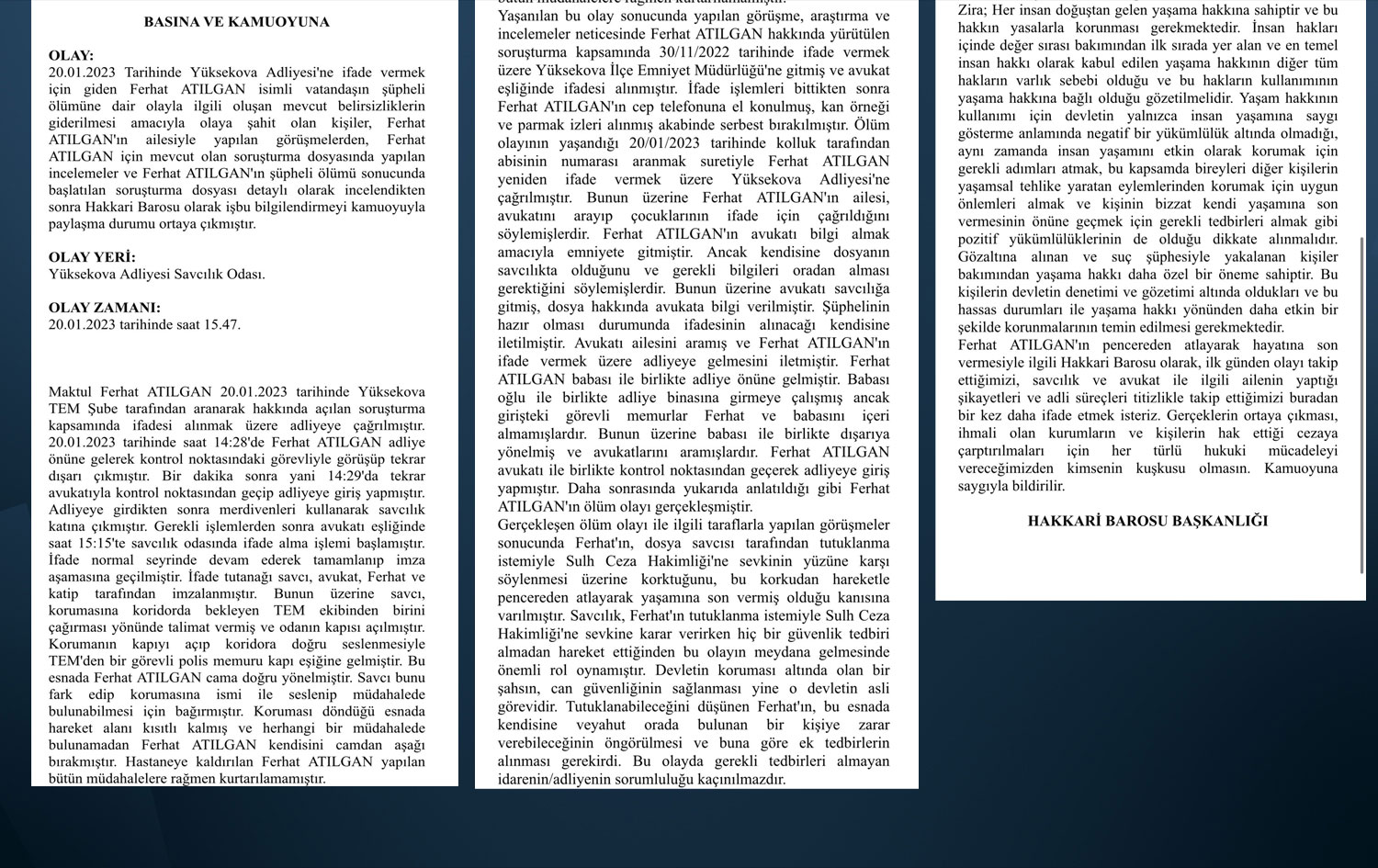 Hakkari Barosu'ndan yapılan açıklama