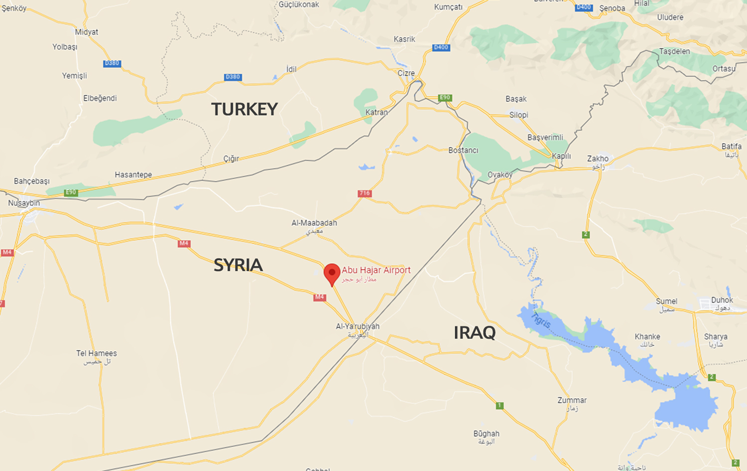 Map of Abu Hajar airport in Rojava. Credit: Google Maps