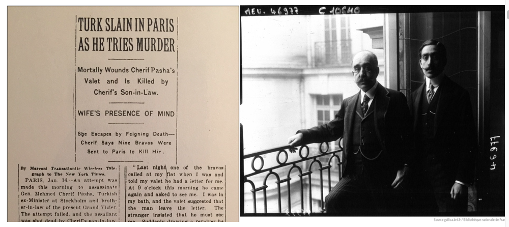 Suikasta dair 15 Ocak 1914 tarihli New York Times haberi – Sukast sonrası Şerif Paşa ve damadı Salih Hüsnü Bey (Fransız Devlet Arşivi)