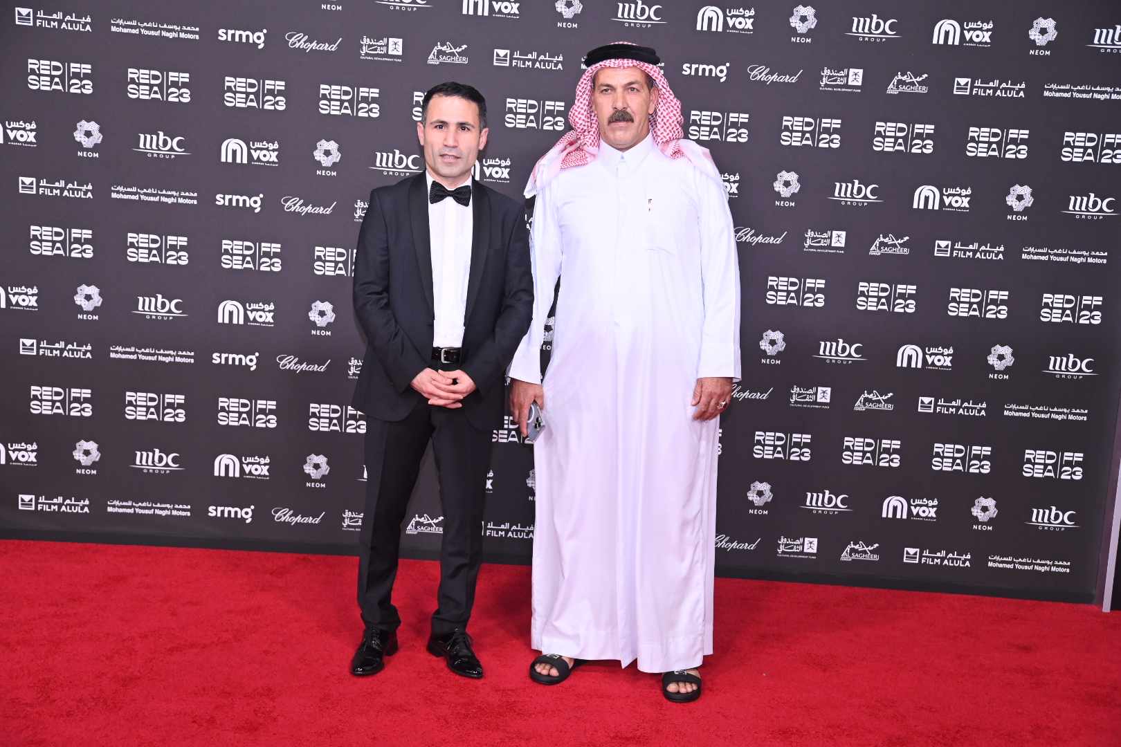 From leftL Halkawt Mustafa and Alaa Namiq posing for a photo at the Red Sea Film Festival in Jeddah on November 30, 2023. Photo: Rudaw