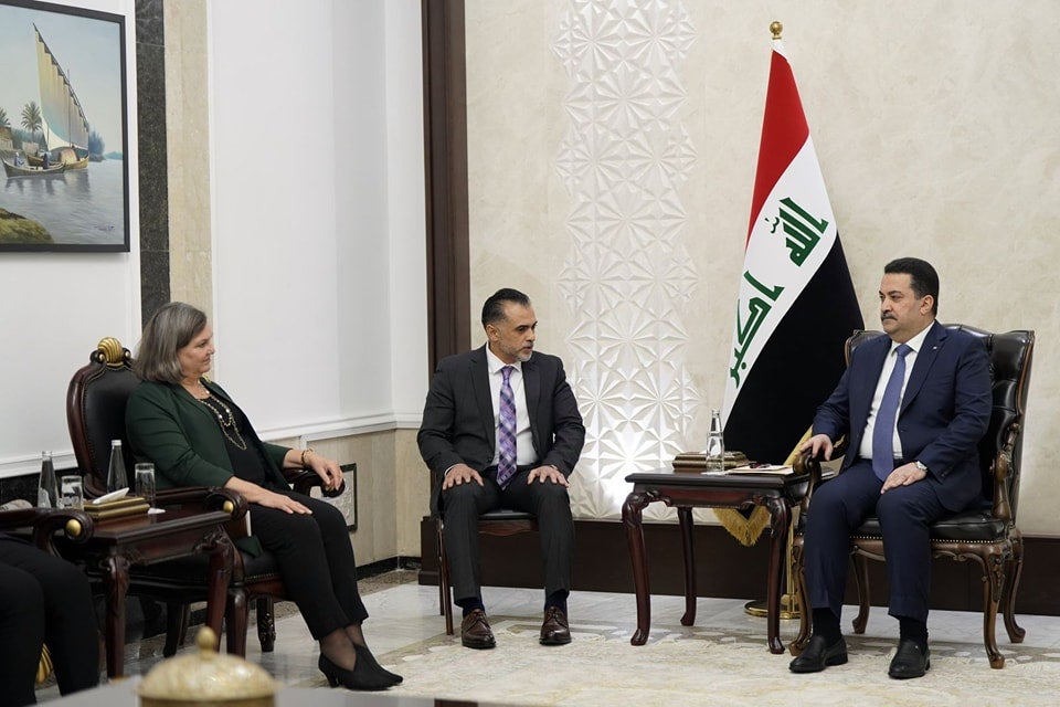 Iraq's Prime Minister Mohammed Shia' al-Sudani (right) received US Under Secretary for Political Affairs Victoria Nuland (left), in Baghdad on December 20, 2023. Photo: Sudani's office