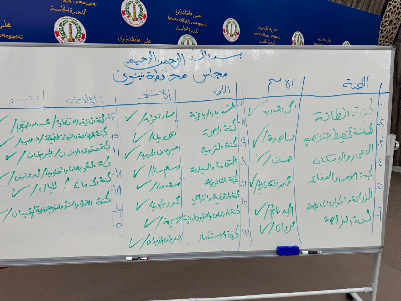 بۆردی دابەشکردنی سەرۆکی لیژنەکان، وێنەکە تایبەت بە رووداو نێردراوە