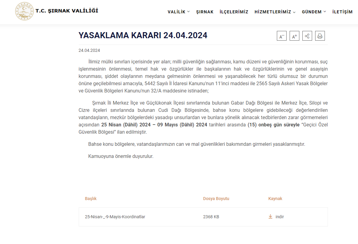 Valilik açıklaması