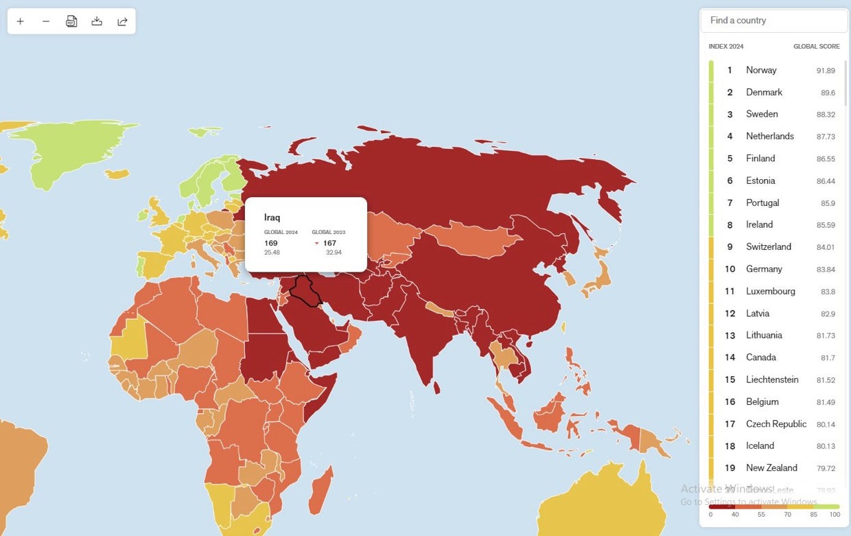 لەم نەخشەیەدا ریزبەندییەکەی عێراق نیشاندراوە.