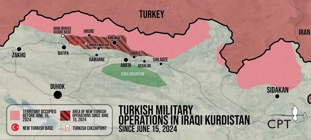 Map of Turkish new deployments to Duhok and latest developments published by CPT on July 5, 2024.