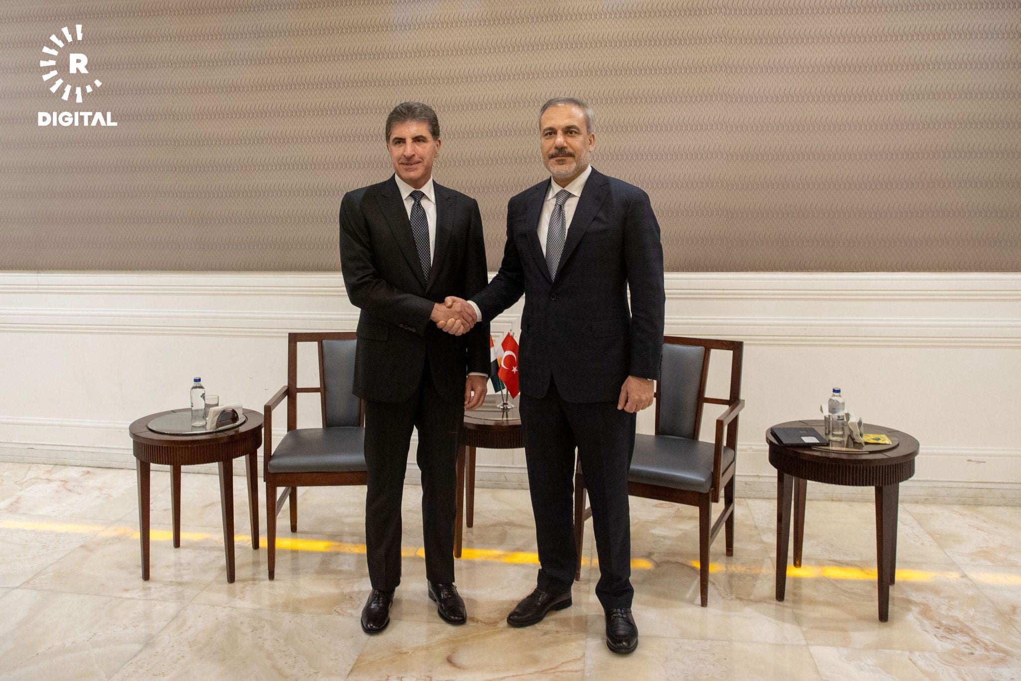 Kurdistan Region President Nechirvan Barzani (left) and Turkish Foreign Minister Hakan Fidan (right) meeting in Tehran on July 30, 2024. Photo: Kurdistan Region Presidency