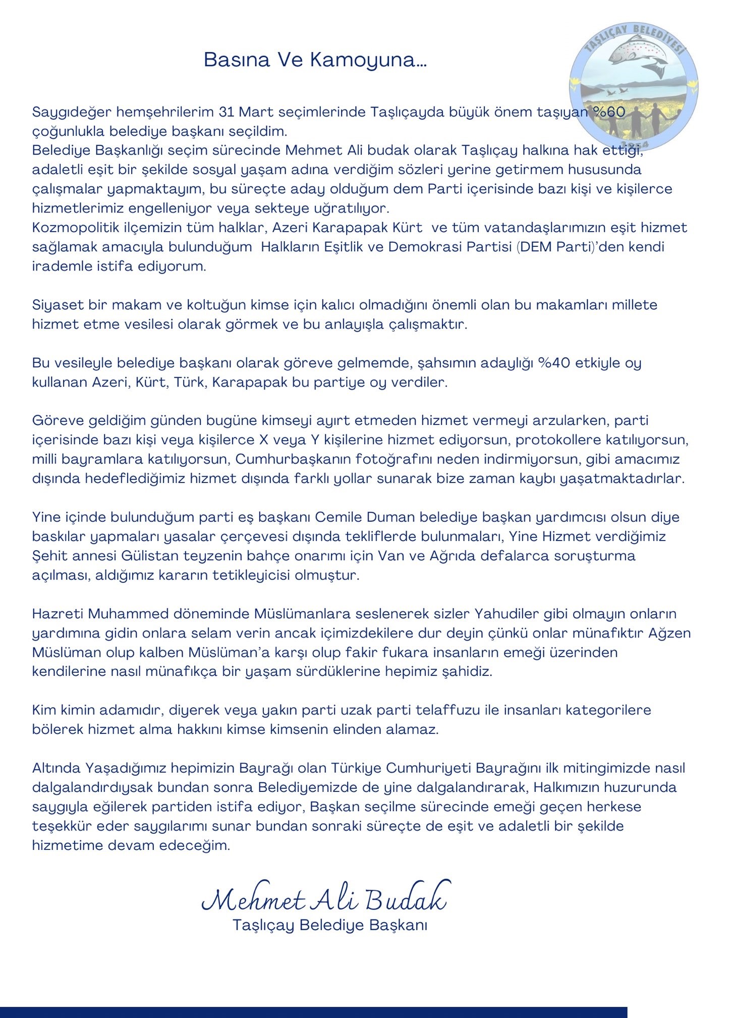 Belediye başkanının açıklaması