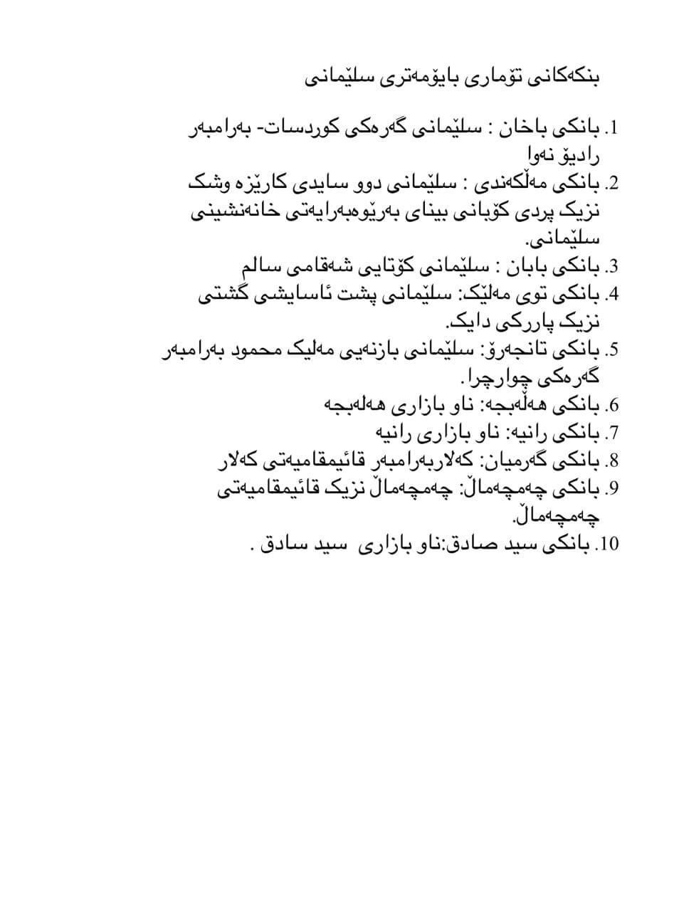 بانکەکان و ناونیشانەکانیان لە سلێمانی و هەڵەبجە